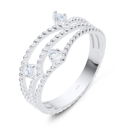 3 Lines Of Silver Ring With CZ Crystal NSR-3171